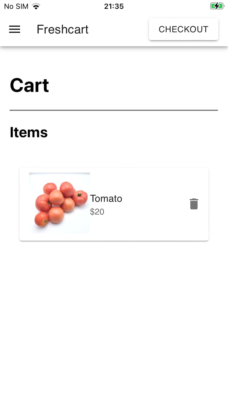 FreshCart cart screen