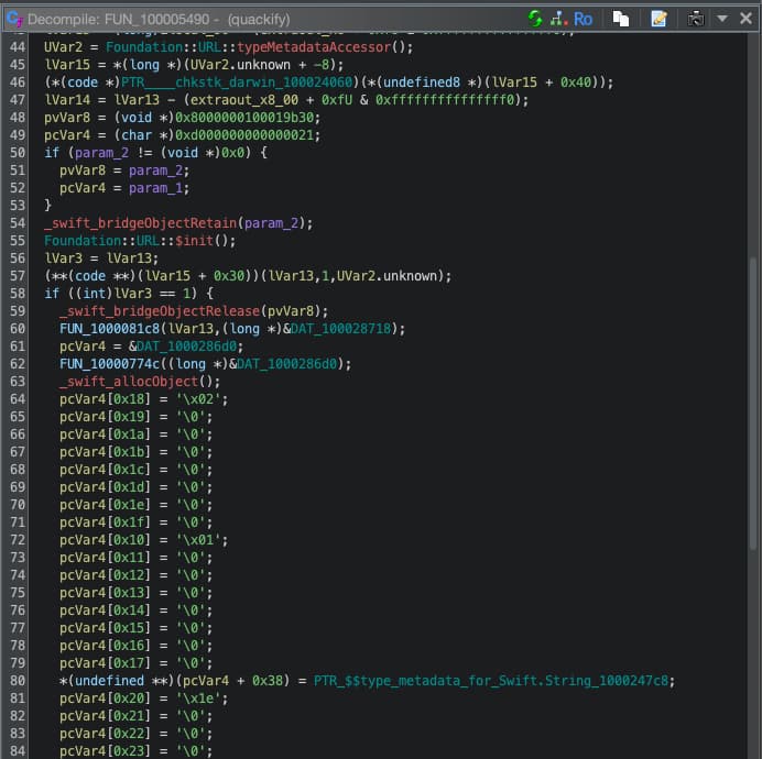 Quackify ghidra decompiled source