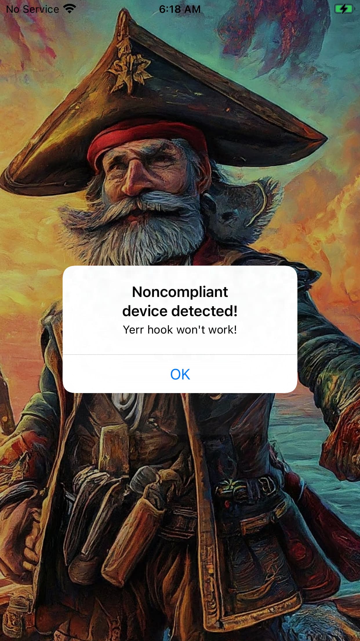 Captain noHook non compliance message