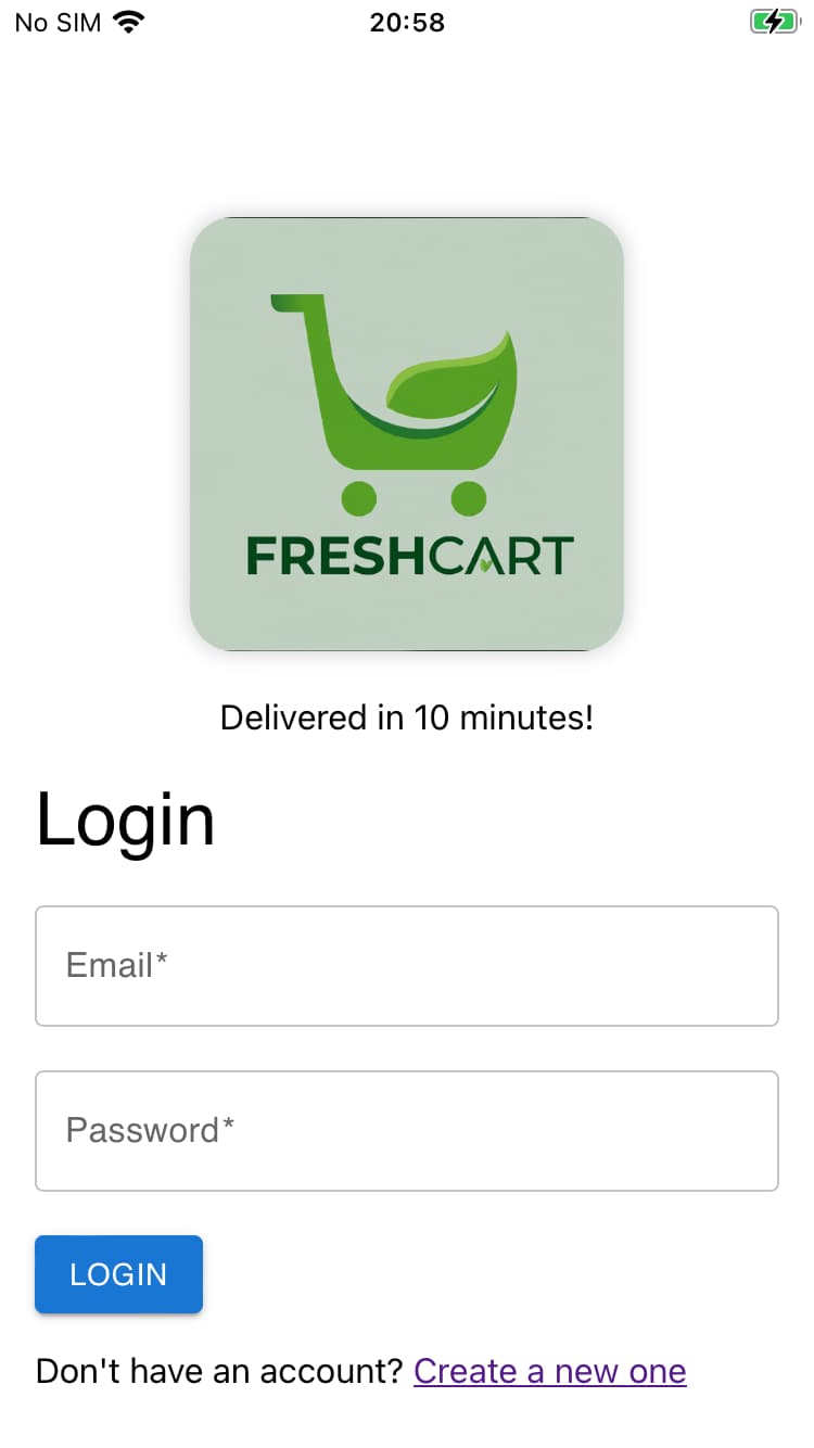 FreshCart login screen