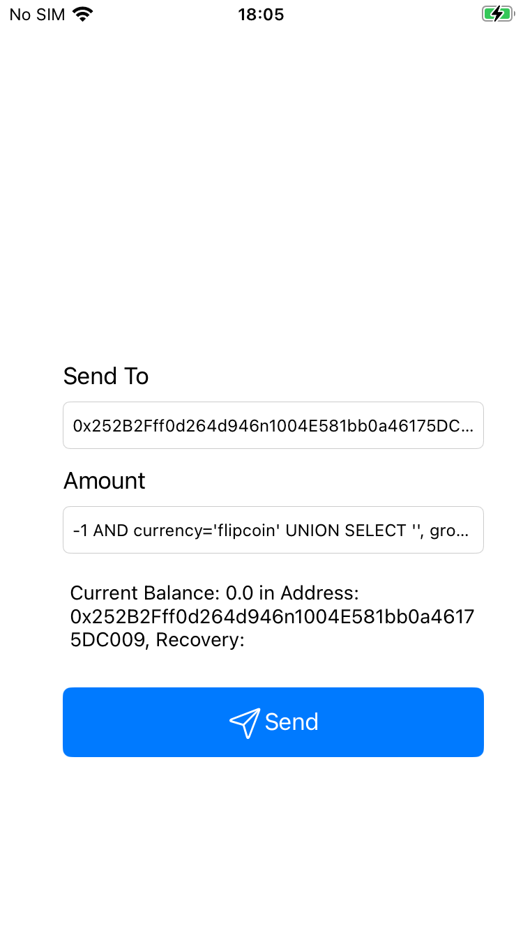 Flipcoin Wallet send screen.