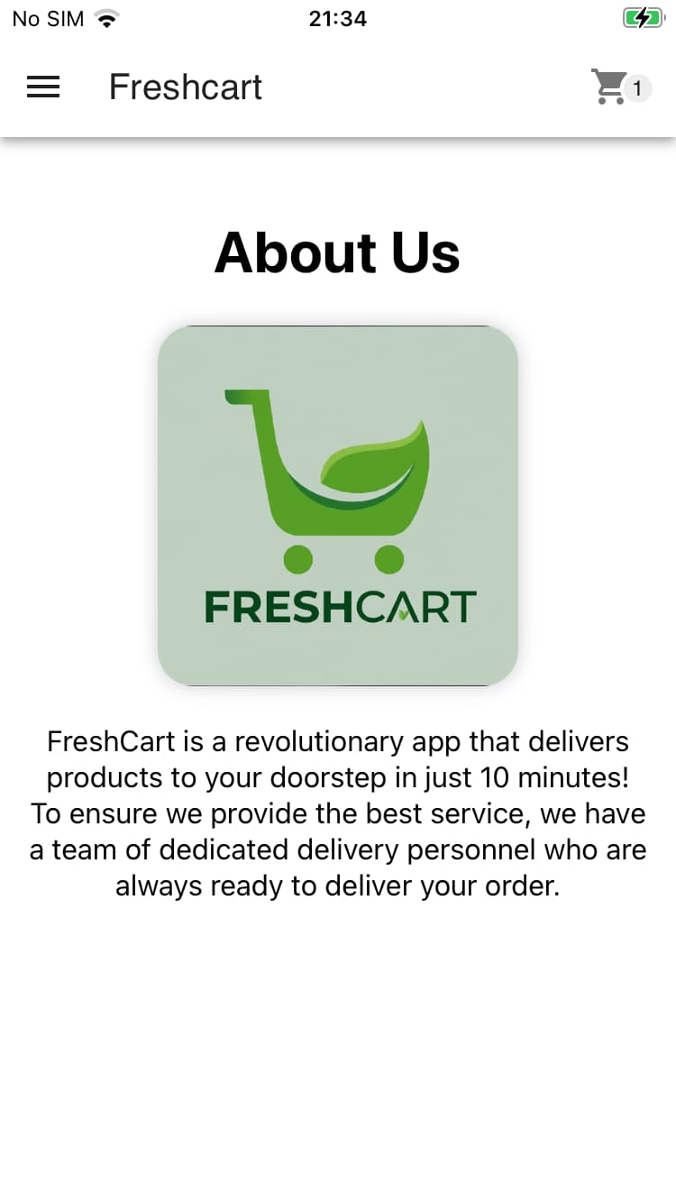 FreshCart about screen