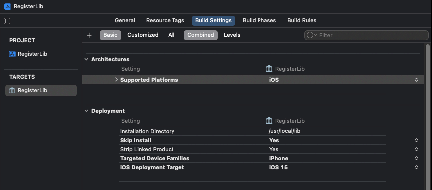 Runtime new library build settings