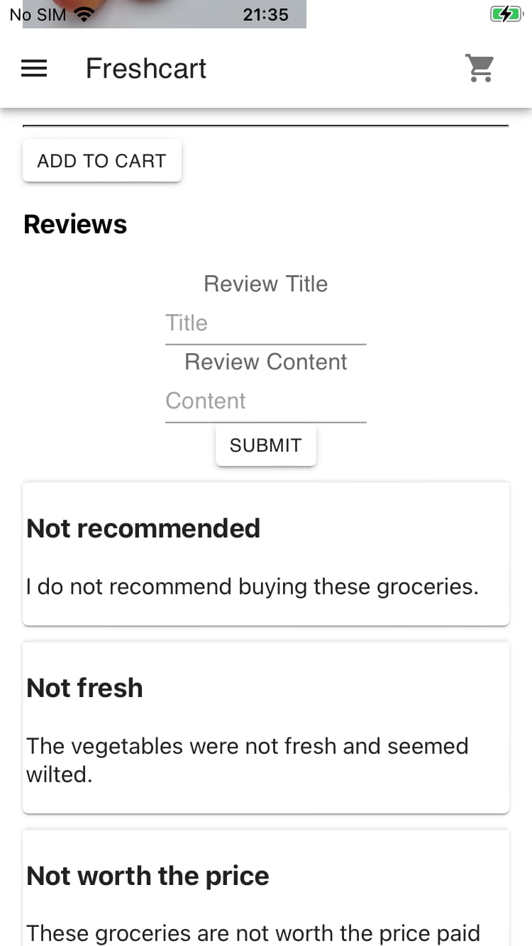 FreshCart product review screen