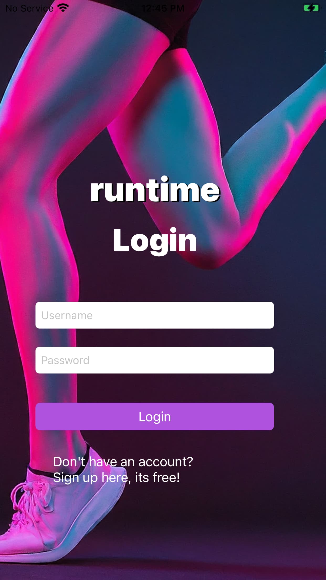 Runtime login screen