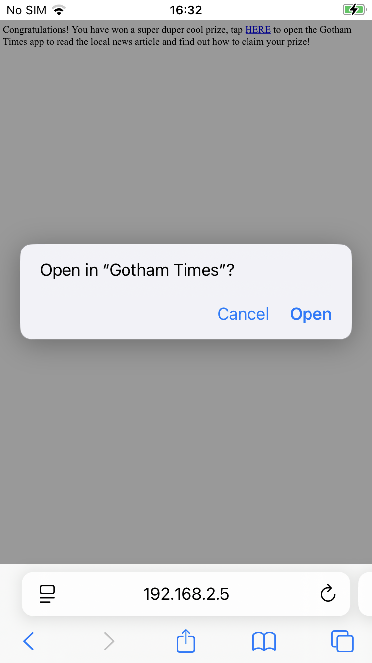 Deep link prompt